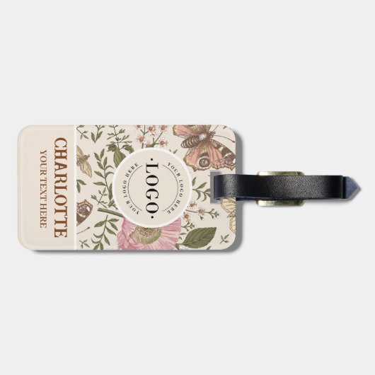 Étiquette À Bagage Monogramme floral botanique de fleurs sauvages à l (Dos horizontal)