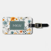 Étiquette À Bagage Monogramme floral de Gris, Sage et Or de Bohême (Devant horizontal)