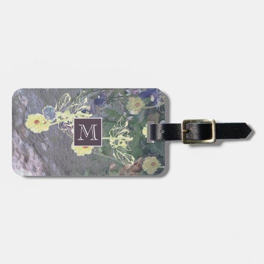 Étiquette À Bagage Monogramme floral déprimé double face (Devant horizontal)