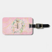 Étiquette À Bagage Monogramme floral écriture Geode Agate Gold (Devant horizontal)