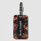 Étiquette À Bagage Monogramme floral élégant fuchsia orange (Devant Vertical)