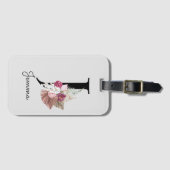 Étiquette À Bagage Monogramme floral initial J rose (Devant Horizontal)