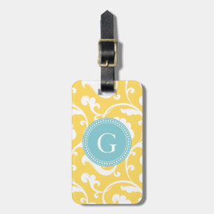 Étiquette À Bagage Monogramme floral jaune girly élégant de motif