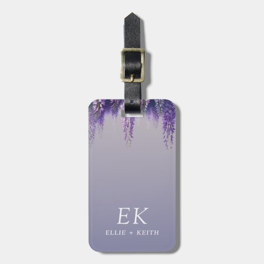 Étiquette À Bagage Monogramme floral mauve à dégradé lunaire (Devant Vertical)