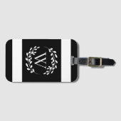 Étiquette À Bagage Monogramme floral noir et blanc (Devant Horizontal)