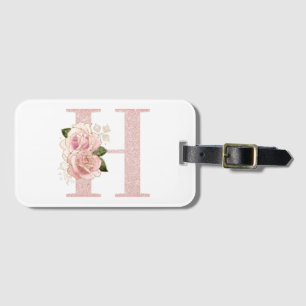 Étiquette À Bagage Monogramme floral pailleté or rose pâle féminin H