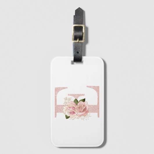 Étiquette À Bagage Monogramme floral pailleté rose pâle girly E (Devant Vertical)