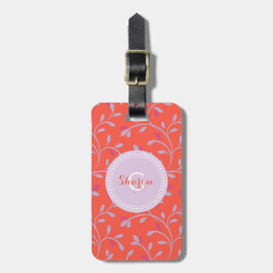 Étiquette À Bagage Monogramme floral pourpre en pastel girly mignon
