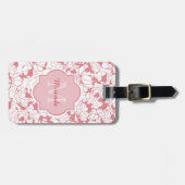 Étiquette À Bagage Monogramme Floral Rose Lumière Moderne Avec Nom (Devant horizontal)