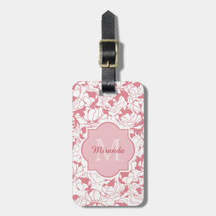 Étiquette À Bagage Monogramme Floral Rose Lumière Moderne Avec Nom