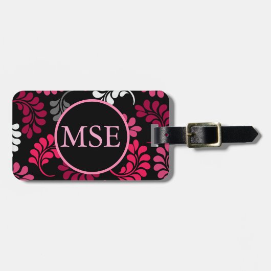 Étiquette À Bagage Monogramme floral rose rouge (Devant horizontal)