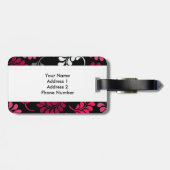 Étiquette À Bagage Monogramme floral rose rouge (Dos horizontal)