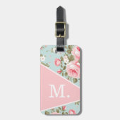 Étiquette À Bagage Monogramme floral rose vif moderne (Devant Vertical)