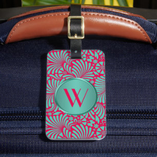 Étiquette À Bagage Monogramme floral tropical moderne