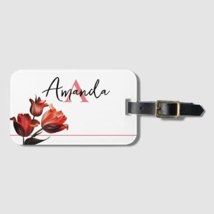 Étiquette À Bagage Monogramme floral Vector rose et rouge Tulipe