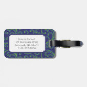 Étiquette À Bagage Monogramme floral vert-bleu girly élégant de motif (Dos horizontal)