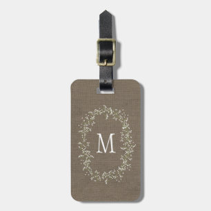 Étiquette À Bagage Monogramme floral vintage Burlap