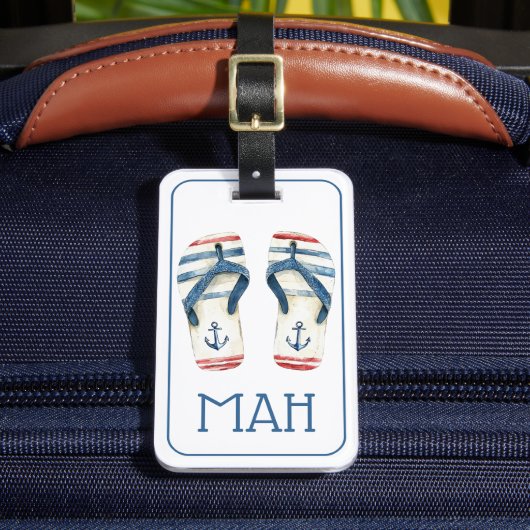 Étiquette À Bagage Monogramme Fops Flip Flops Ancres et Rayures (Insitu Rectoal 2)