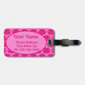 Étiquette À Bagage Monogramme Fuchsia et rose Art nouveau Damask (Dos horizontal)