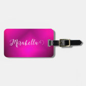 Étiquette À Bagage Monogramme Fuchsia rose Voyage brillant (Devant horizontal)