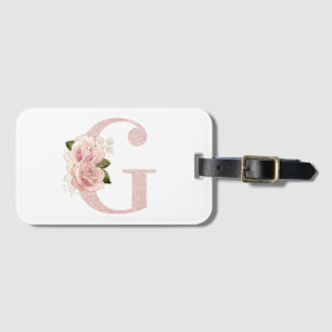Étiquette À Bagage Monogramme G pailleté floral rose pâle féminin