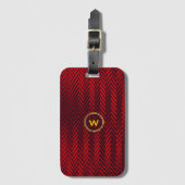 Étiquette À Bagage Monogramme géométrique Abstrait en bandes rouge et (Devant Vertical)