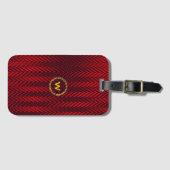 Étiquette À Bagage Monogramme géométrique Abstrait en bandes rouge et (Devant Horizontal)