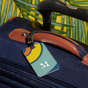 Étiquette À Bagage Monogramme Géométrique Cercle Rétro Coloré
