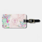 Étiquette À Bagage Monogramme géométrique de marbre brillant Succulen (Devant horizontal)