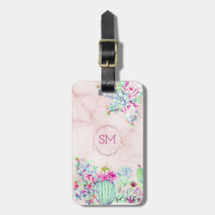 Étiquette À Bagage Monogramme géométrique de marbre brillant Succulen