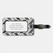 Étiquette À Bagage Monogramme géométrique de motif de chevron gris (Dos horizontal)