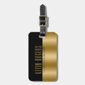 Étiquette À Bagage Monogramme géométrique moderne en or et en bande n (Devant Vertical)
