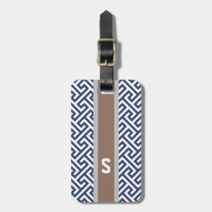 Étiquette À Bagage Monogramme géométrique principal grec bleu chic de