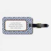 Étiquette À Bagage Monogramme géométrique principal grec bleu chic de (Dos horizontal)