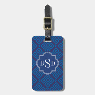 Étiquette À Bagage Monogramme géométrique principal grec bleu chic de