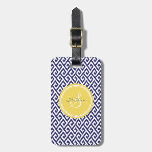 Étiquette À Bagage Monogramme géométrique principal grec bleu chic de
