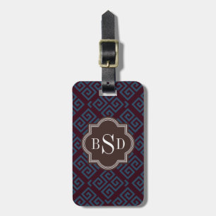 Étiquette À Bagage Monogramme géométrique principal grec brun chic de