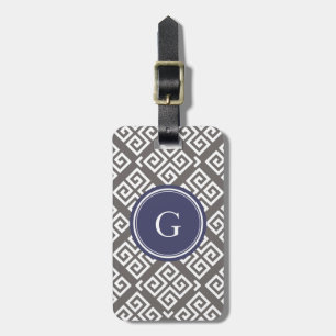 Étiquette À Bagage Monogramme géométrique principal grec gris chic de