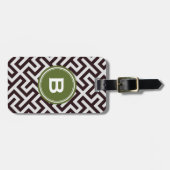Étiquette À Bagage Monogramme géométrique principal grec noir moderne (Devant horizontal)