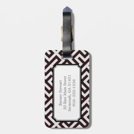 Étiquette À Bagage Monogramme géométrique principal grec noir moderne (Dos Vertical)