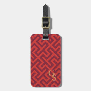 Étiquette À Bagage Monogramme géométrique principal grec rouge