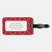 Étiquette À Bagage Monogramme géométrique principal grec rouge chic (Dos horizontal)