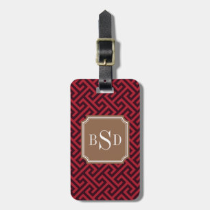 Étiquette À Bagage Monogramme géométrique principal grec rouge chic