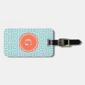 Étiquette À Bagage Monogramme géométrique principal grec turquoise (Devant horizontal)