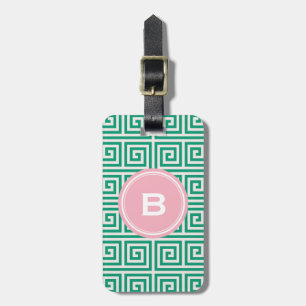 Étiquette À Bagage Monogramme géométrique principal grec vert chic de