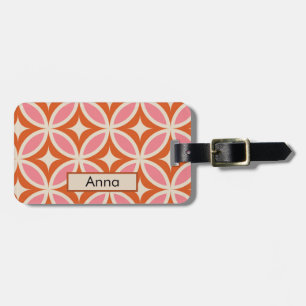 Étiquette À Bagage Monogramme géométrique rose orange moderne du mili