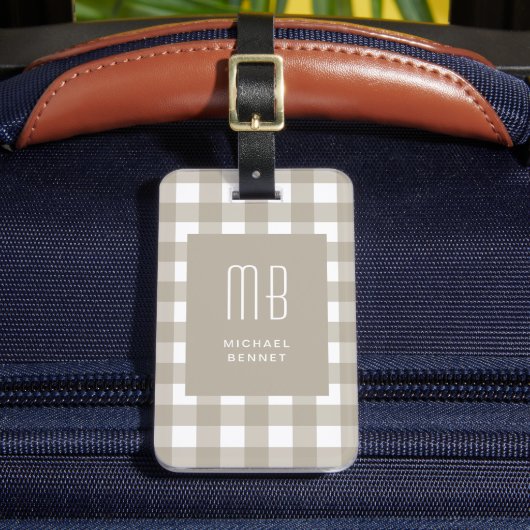 Étiquette À Bagage Monogramme Gingham Beige Élégant (Insitu Rectoal 2)