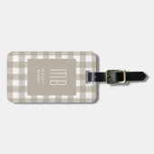 Étiquette À Bagage Monogramme Gingham Beige Élégant (Devant horizontal)