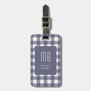 Étiquette À Bagage Monogramme Gingham Bleu Marine Élégant