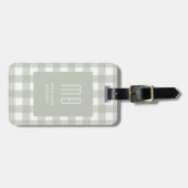 Étiquette À Bagage Monogramme Gingham Vert Sauge Élégant (Devant horizontal)